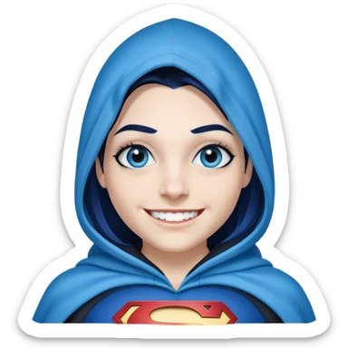 Teeth-showing-Smiling-beautiful-long-straight-dark-blue-ombre-hair-and-blue-eyes-thick-black-eyeliner-really-thick-really-long-eye-lashes-sky-blue-superman-hood-down-nose-pierced-lip-pierced sticker