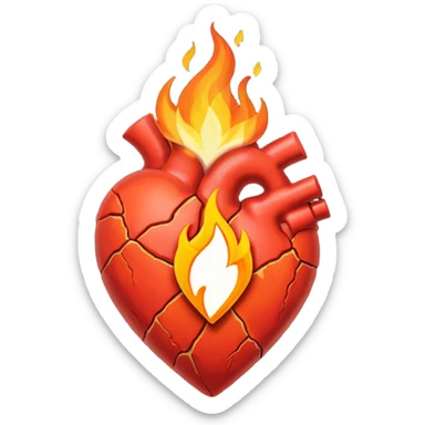 Cracked heart with a tiny flame rising from the crack.
Could have a small bandage or stitch holding it together. sticker
