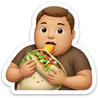 A fat man eating burrito sticker