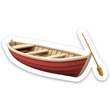 A 3D cartoon small boat floating on estuary water, with nearby reeds and horizon in view, bright lighting, Memoji-style. sticker