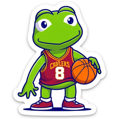 Kermit the Frog wearing a Cleveland Cavaliers #8 basketball jersey, cartoon style sticker