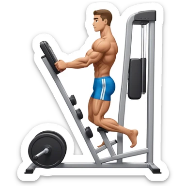 side-view bodybuilder using gym calf-raise machine sticker