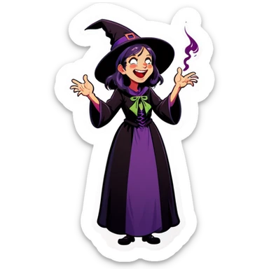 A witch girl casting a curse while laughing sticker