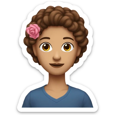 ado fille metis cheveut bouclé marron jean bleu top rose pale qui fait une pose stylé sticker