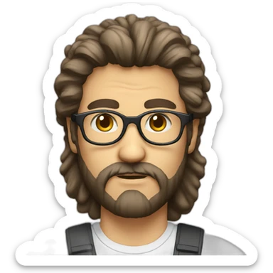 greek guy with big 80s eyeglasses, mullet and beard sticker