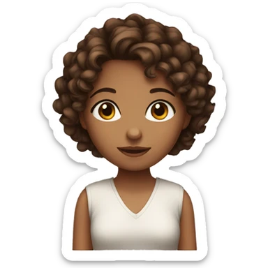 Girl With short brown Curly hair and dark brown eyes sticker