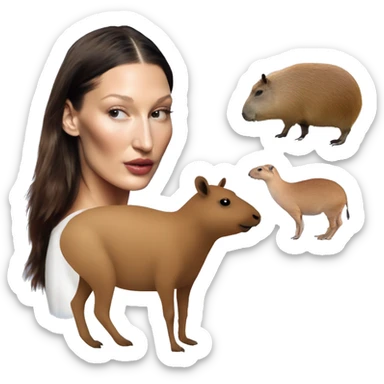Bella hadid next to a capybara  sticker