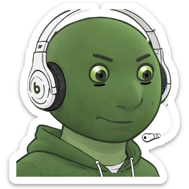 emoji ios 18, guy in headphones at computer, drinking coffee sticker