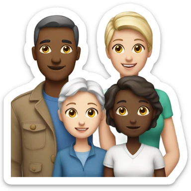 family of 4, white skin dad, brown skin mom, white skin son, white skin daughter sticker