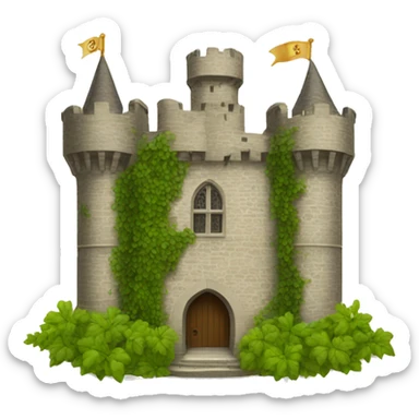 old english castle with a part of it covered in vine leafs sticker
