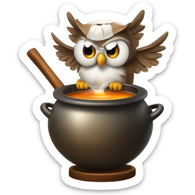 owl boiling herbal tea in cauldron  sticker