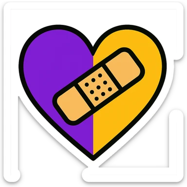 purple and yellow heart with a bandage sticker