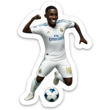 hiperrealist vinicius junior dancing samba wearing realmadrid sticker