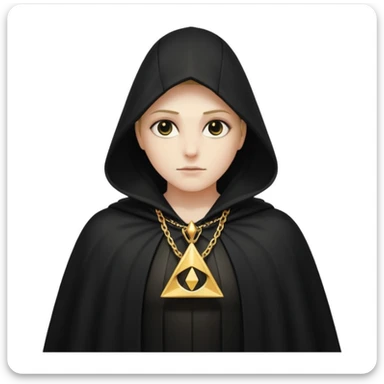 illuminati shadow figure standing in black cloak with gold triangle necklace sticker