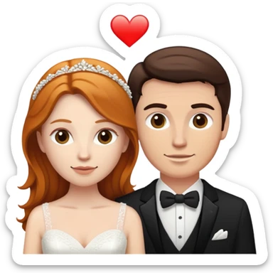 wedding couple with white man with dark brown hair and white woman with light ginger hair sticker
