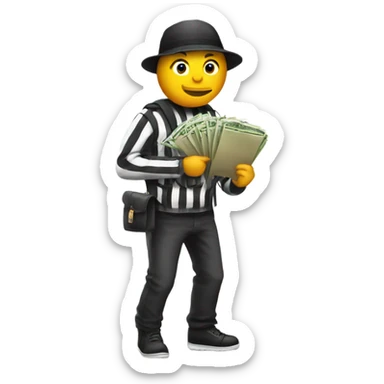 Robber holding a ba of money with striped clothes sticker