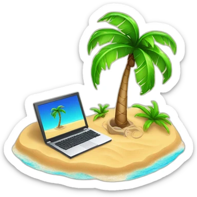 Palm Tree On island with a computer on the sand thats playing a game sticker