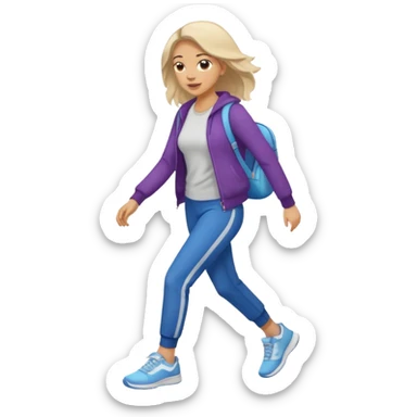 iOS emoji style - a woman in casual clothes and wearing trainers. Walking quickly. 
 sticker