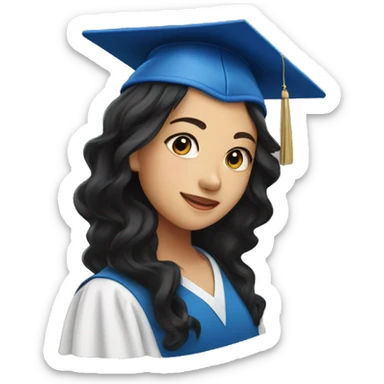 asian girl wearing blue graduation cap with long curly black hair sticker