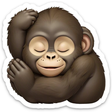 Meme-Worthy cute Sleeping Gorilla Portrait Emoji, Head resting peacefully with a contented smile, showcasing a luxuriant, thick Fur and eyes gently closed in serene slumber, Simplified yet hilariously adorable features, highly detailed, glowing with a soft, drowsy jungle light, high shine, relaxed and utterly lovable, stylized with an air of playful laziness, bright and heartwarming, soft glowing outline, capturing the essence of a sleeping gorilla that feels destined to become the next viral sensation of adorable rest! sticker