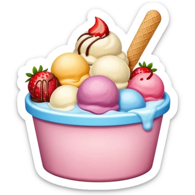 Very big ice cream in tub lots of scoops different flavours sticker