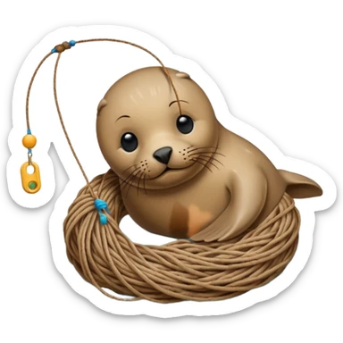 Realistic Seal Stauck with his head in a fishing yarn in the ocean, with plastic floating around sticker