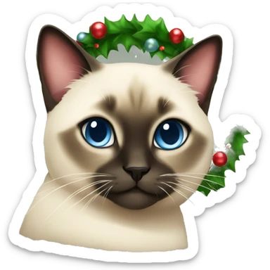 cute and fluffy siamese cat with christmas garland sticker