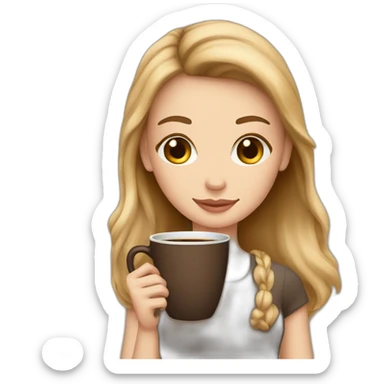 white girl brown hear and cup of coffee in hand sticker