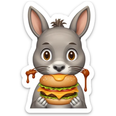 shit dripping of  donkey cat eating hamburgers sticker