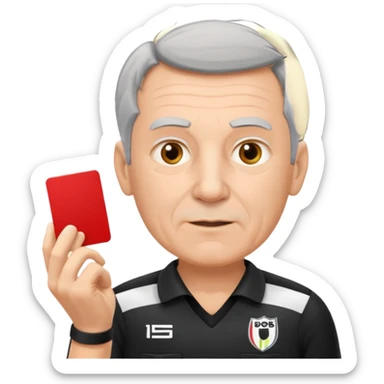 Older Referee – Experienced Look
 Wearing black jersey, gray hair, calm but firm, red card lifted halfway. sticker