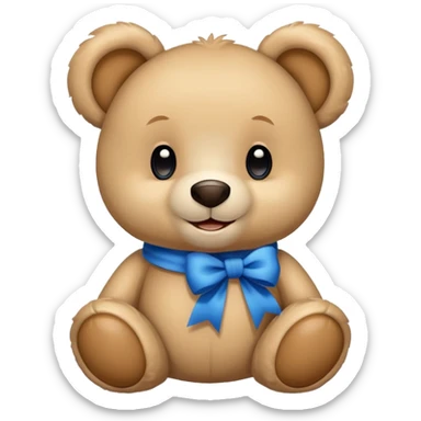 beige teddy bear with with blue bow on neck smile sticker