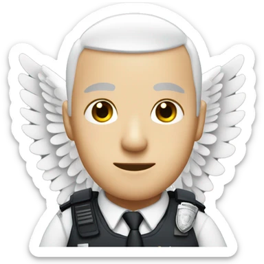 A White Police man bald with ANGEL WINGS sticker