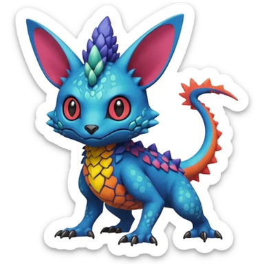 randomly colored colorful edgy anthropomorphic painted Fakémon-Pokémon-Trico-Vernid-creature sticker