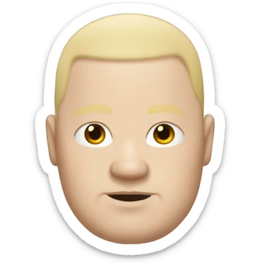 Fat bald white man with curly long blonde hair wearing a Japanese tshirt sticker