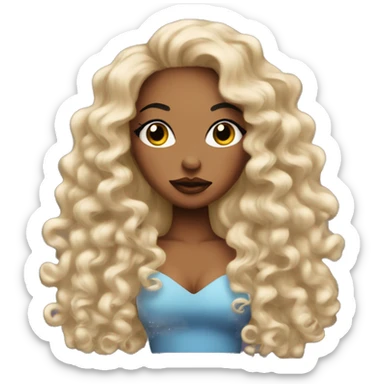 A baddie emoji with long eyelashes and big lips with long nails and it has curly hair sticker