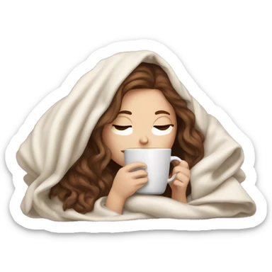 brown-haired white girl inside a blanket sipping coffee eyes closed sticker