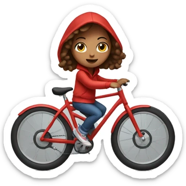 Girl with short brown hair in red hoodie on a bike sticker