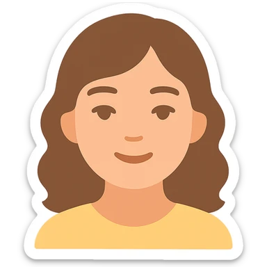portrait of an Asian girl with medium brown wavy hair and brown eyes, paler skin tone, color icon style sticker