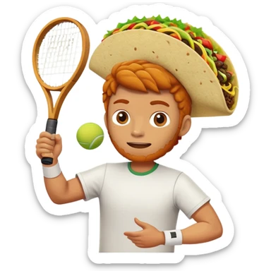 A ginger playing tennis. With a taco for his head sticker