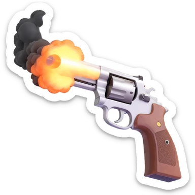 A realistic handgun firing a bullet, with muzzle flash and smoke coming out of the barrel sticker