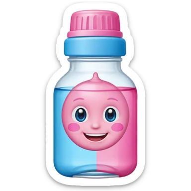 Smiling grin baby oil bottle pink blue top  sticker