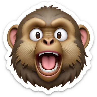 Cinematic Realistic Cute Yawning Baboon Portrait Emoji, Head tilted slightly with a dramatic, wide-open yawn, showcasing a soft, textured face with gently drooping features and half-closed, drowsy eyes, rendered with lifelike natural detail and warm shadows, high shine, relaxed yet expressive, styled with a dash of wild charm, soft glowing outline, capturing the essence of a sleepy yet affectionate baboon that appears ready to stretch out for a hearty nap! sticker