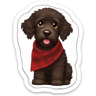 Black Chocolate brown colored doodle with a red and black flannel hankerchief sticker