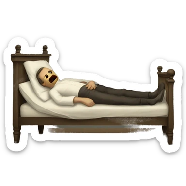 A sick man on a bed in 1870 sticker