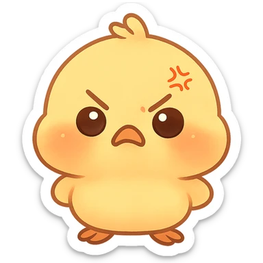 cute angry chibi chick, puffed cheeks, big eyes, yellow, adorable chibi style, suitable for emoji sticker sticker