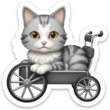 grey and white cat in a cat wheelchair sticker