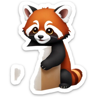 Red panda with a box in his hand sticker