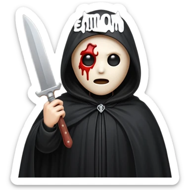 make a ghost face emoji with a cloak on and a bloody knife from the movie scream sticker