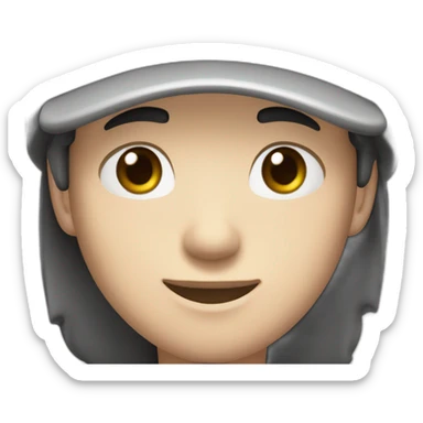 Pale skinned Man with black hair in a white cap and gray polo T-shirt with a box into his hands sticker