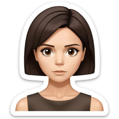 Victoria Beckham circa 1997 with short, dark brown, bob haircut parted down the center sticker